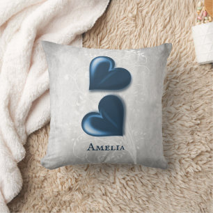 Blue Hearts Personalized Throw Pillow