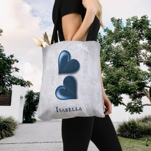 Blue Hearts Personalized Tote Bag