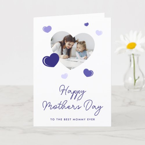 Blue Hearts Photo Happy Mothers Day Card