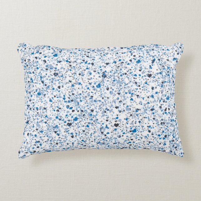 Blue Hearts Splatter Paint, Speckled Accent Pillow (Front)