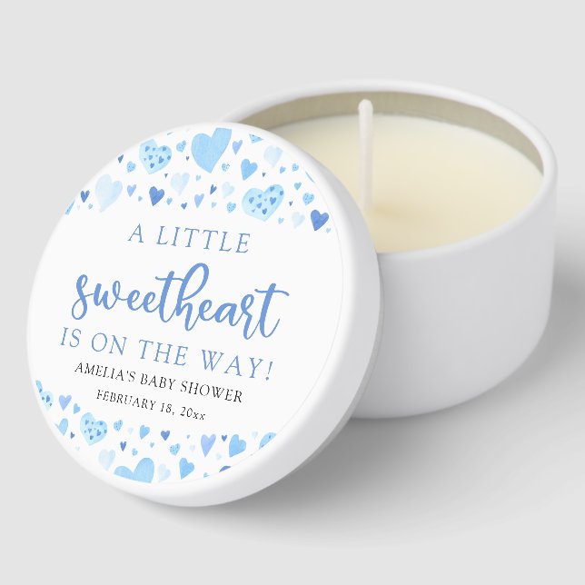Blue Hearts Sweetheart Valentine Baby Shower Mini Candle Favors (Corner)