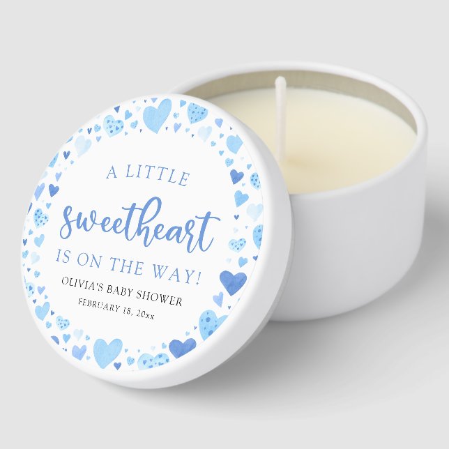 Blue Hearts Sweetheart Valentine Baby Shower Mini Candle Favors (Corner)