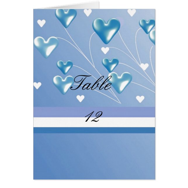 Blue Hearts Table Seating Card (Front)