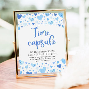 Blue Hearts Time Capsule Baby Shower Sign
