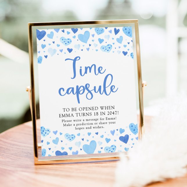 Blue Hearts Time Capsule Baby Shower Sign (Creator Uploaded)