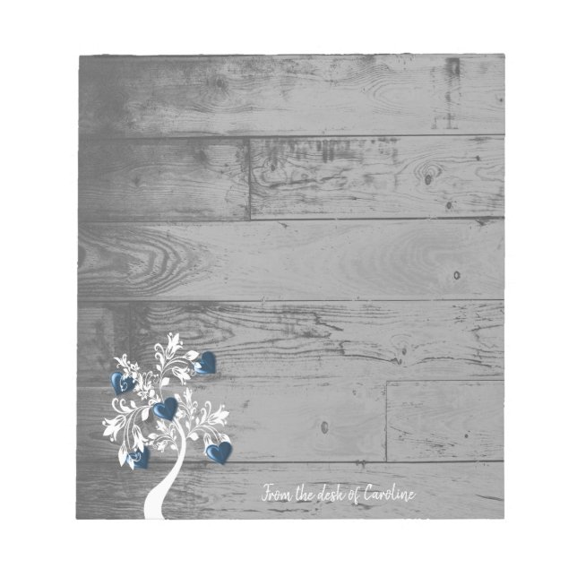 Blue Hearts Tree Personalized Notepad (Front)