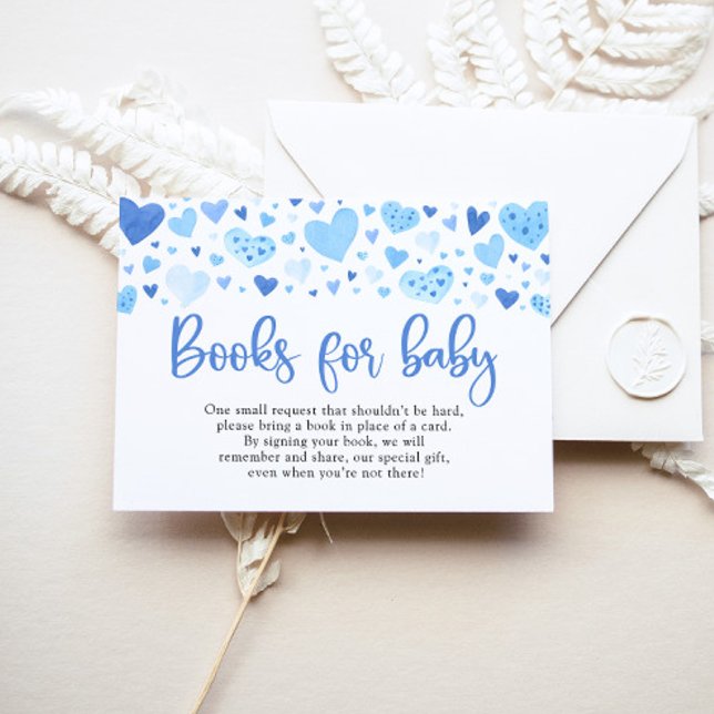 Blue Hearts Valentine Baby Shower Books for Baby Enclosure Card (Creator Uploaded)