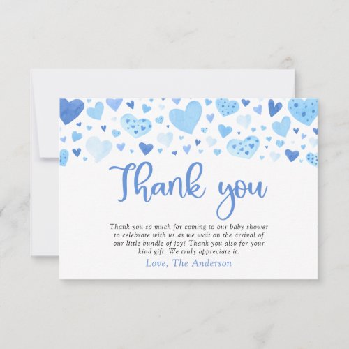 Blue Hearts Valentine Baby Shower Thank you Card