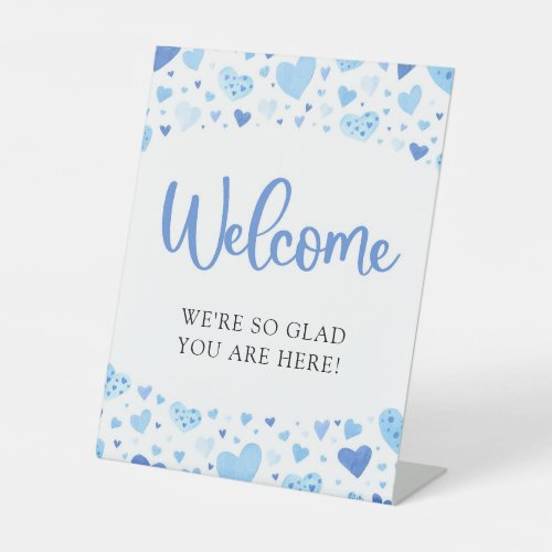 Blue Hearts Valentine Baby Shower Welcome Sign 