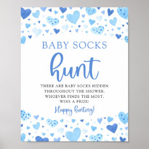 Blue Hearts Valentine Baby Socks Hunt Baby Shower Poster