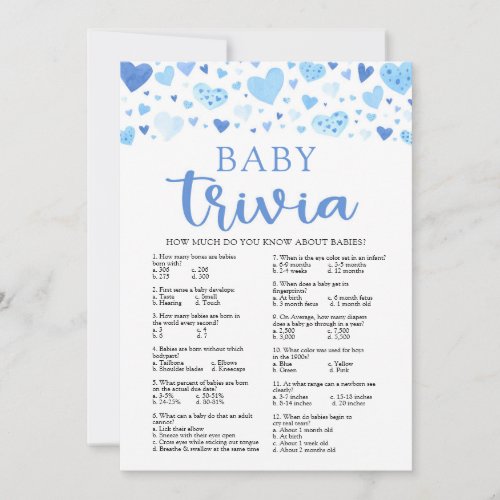 Blue Hearts Valentine Baby Trivia Baby Shower Game Invitation