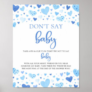 Blue Hearts Valentine Don't Say Baby Shower Game Poster