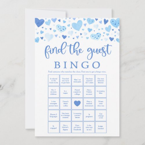 Blue Hearts Valentine Find the Guest Bingo Game Invitation
