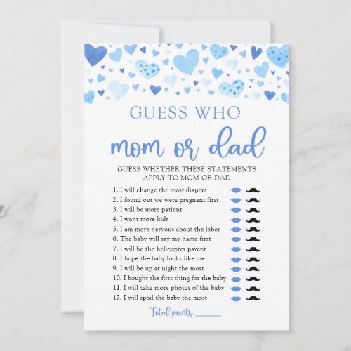 Blue Hearts Valentine Guess Who Mom or Dad Game Invitation