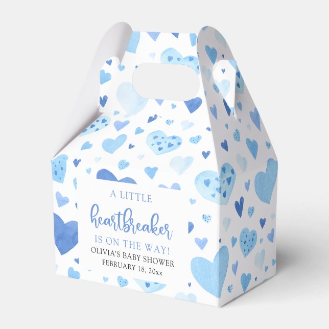 Blue Hearts Valentine Heartbreaker Baby Shower Favor Boxes (Front Side)