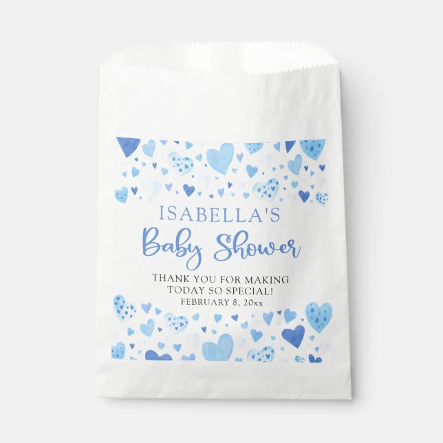 Blue Hearts Valentine Sweetheart Baby Shower Favor Bag (Front)