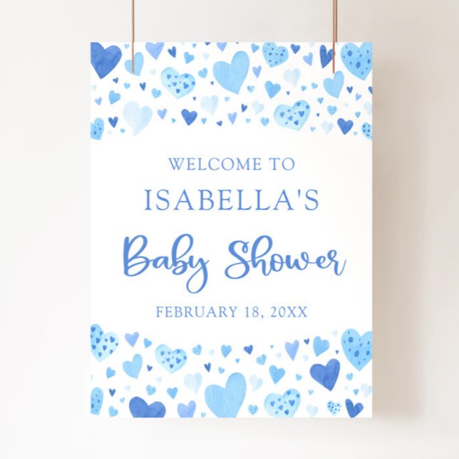 Blue Hearts Valentine Sweetheart Baby Shower Poster (Creator Uploaded)