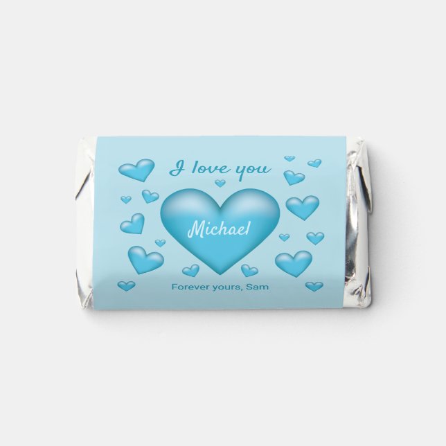 Blue Hearts Valentine's Day & Personalized Text Hershey's Miniatures (Front)
