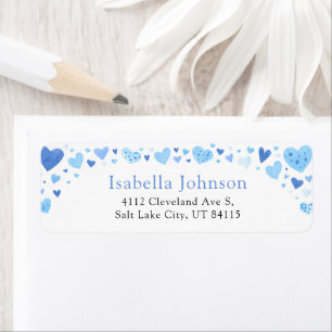 Blue Hearts Valentine's Day Return Address Label
