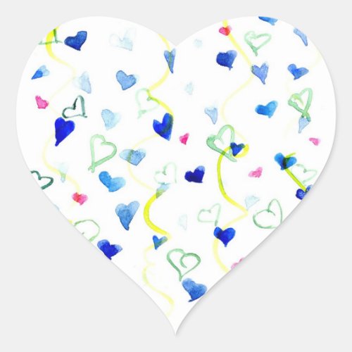 Blue Hearts Watercolor Chartreuse Green Heart Sticker