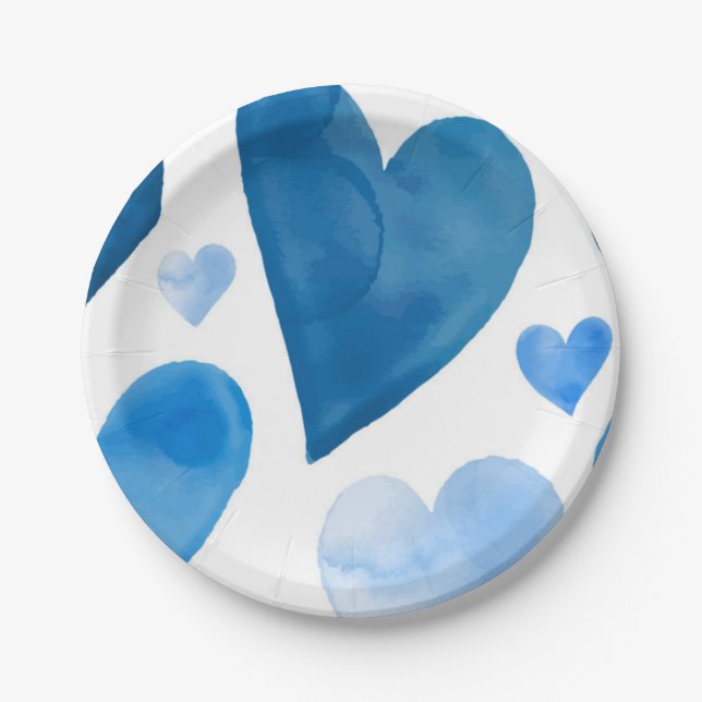 Blue Hearts Winter Baby Shower Paper Plates (Front)