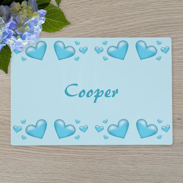 Blue Hearts With Custom Name Placemat (Creator Uploaded)