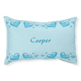 Blue Hearts With Custom Pet Name Bed