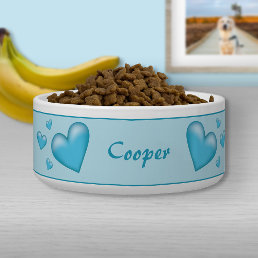 Blue Hearts With Custom Pet Name Bowl