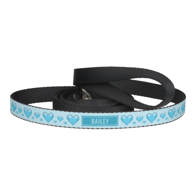 Blue Hearts With Custom Pet Name Leash (Handle)