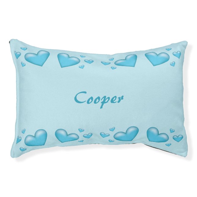Blue Hearts With Custom Pet Name Pet Bed (Front)