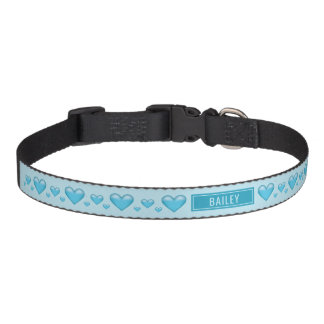 Blue Hearts With Custom Pet Name Pet Collar