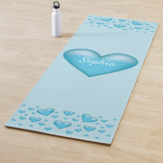 Blue Hearts With Custom Text Yoga Mat