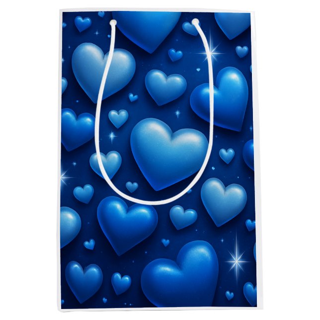 Blue Hearts with Stars Pattern Medium Gift Bag (Front)
