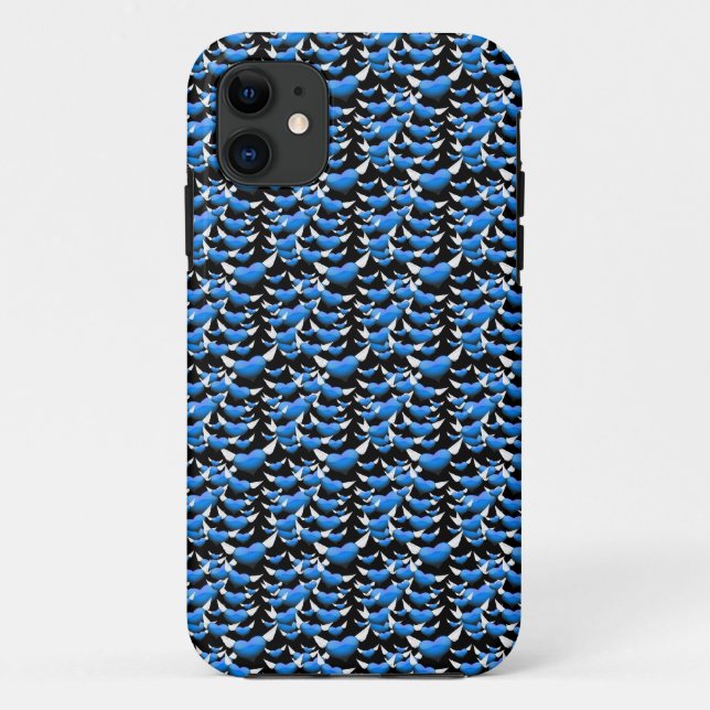 Blue Hearts with Wings on Black Case-Mate iPhone Case (Back)