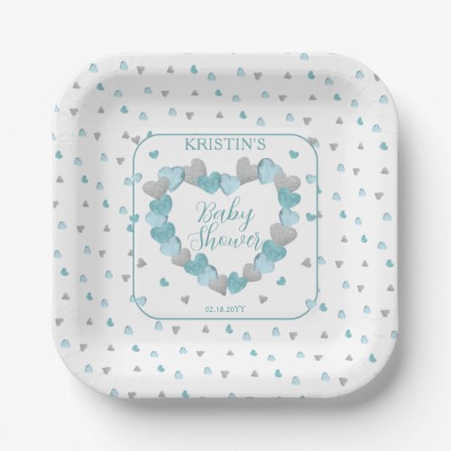 Blue Hearts Wreath A Little Sweetheart Baby Shower Paper Plates