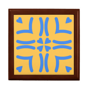 Blue Hearts Yellow Wooden Jewelry Keepsake Box