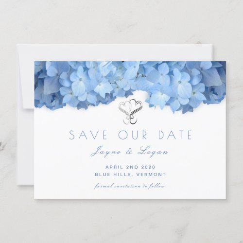 Blue Heaven Floral Save Our Date Hearts Card