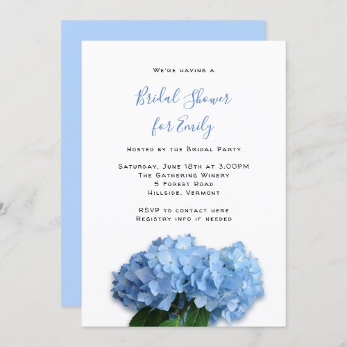 Blue Heaven Hydrangea Flowers Bridal Shower Invitation