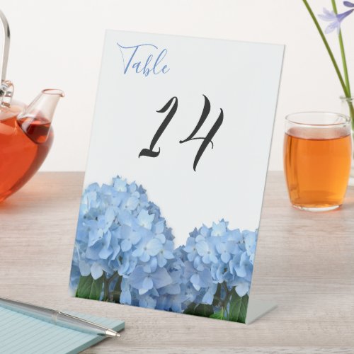 Blue Heaven Hydrangea Flowers Wedding Table Number Pedestal Sign