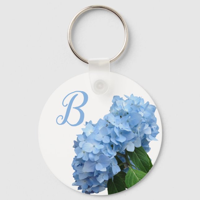 Blue Heaven Hydrangea Monogram Initial Keychain (Front)