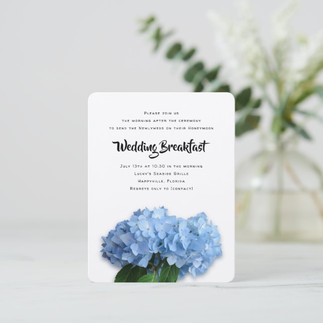 Blue Heaven Hydrangea Wedding Breakfast Invitation (Standing Front)