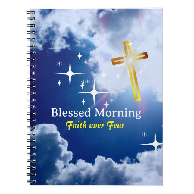 Blue heaven with White Clouds and Golden Cross Notebook (Front)
