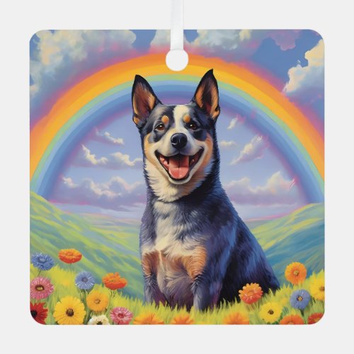 Blue Heeler Australian Cattle Dog Rainbow Memorial Metal Ornament