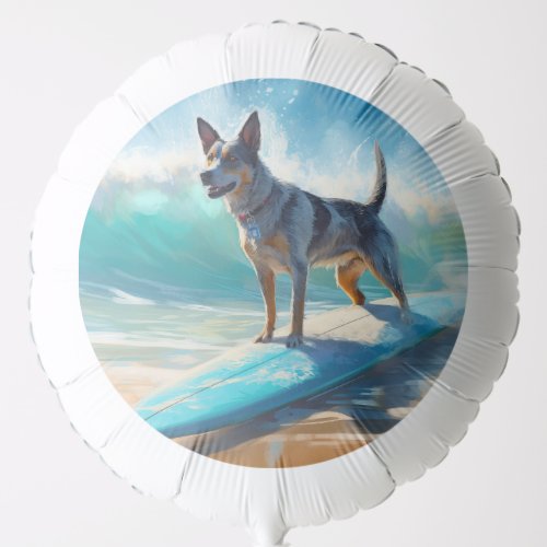 Blue Heeler Beach Surfing Painting  Balloon