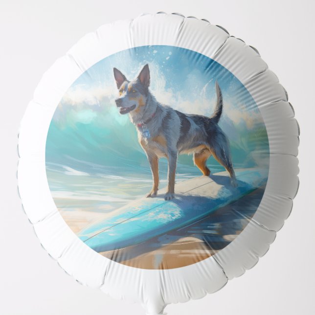 Blue Heeler Beach Surfing Painting  Balloon (Front)