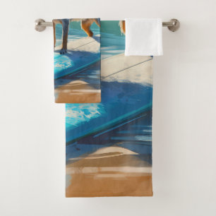 Blue Heeler Beach Surfing Painting Bath Towel Set