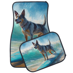 Blue Heeler Beach Surfing Painting  Car Floor Mat