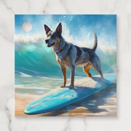 Blue Heeler Beach Surfing Painting  Favor Tags
