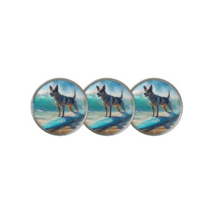Blue Heeler Beach Surfing Painting Golf Ball Marker