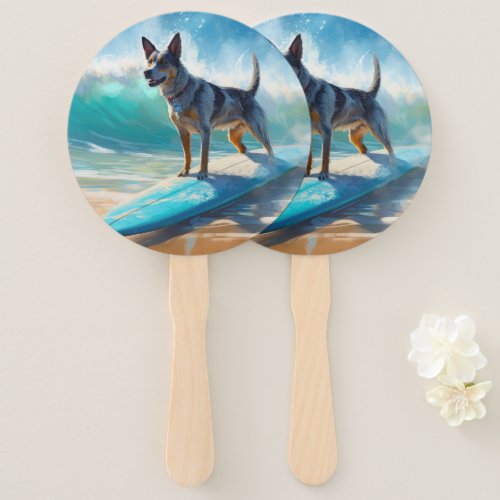 Blue Heeler Beach Surfing Painting  Hand Fan